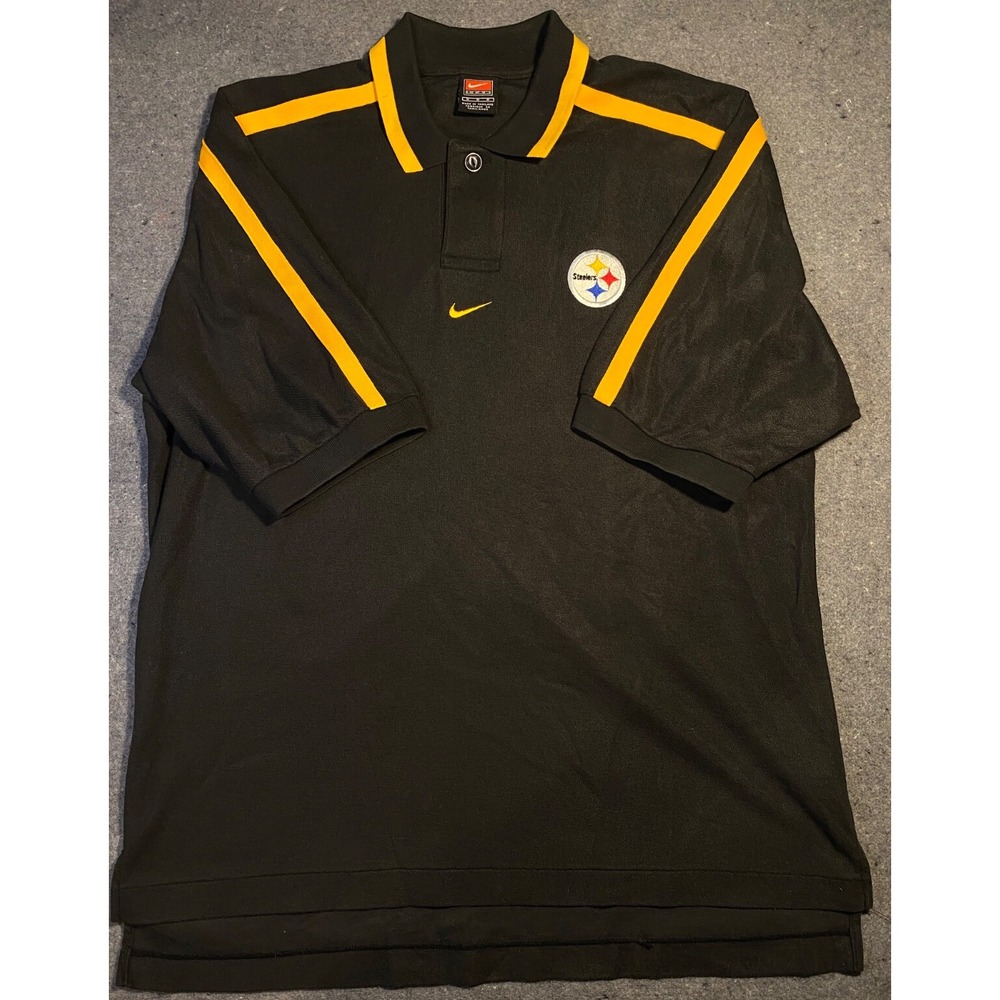 VINTAGE nike 90'S PITTSBURGH STEELERS Black Yellow Short Sleeve M Polo EMBROIDER - Picture 2 of 11